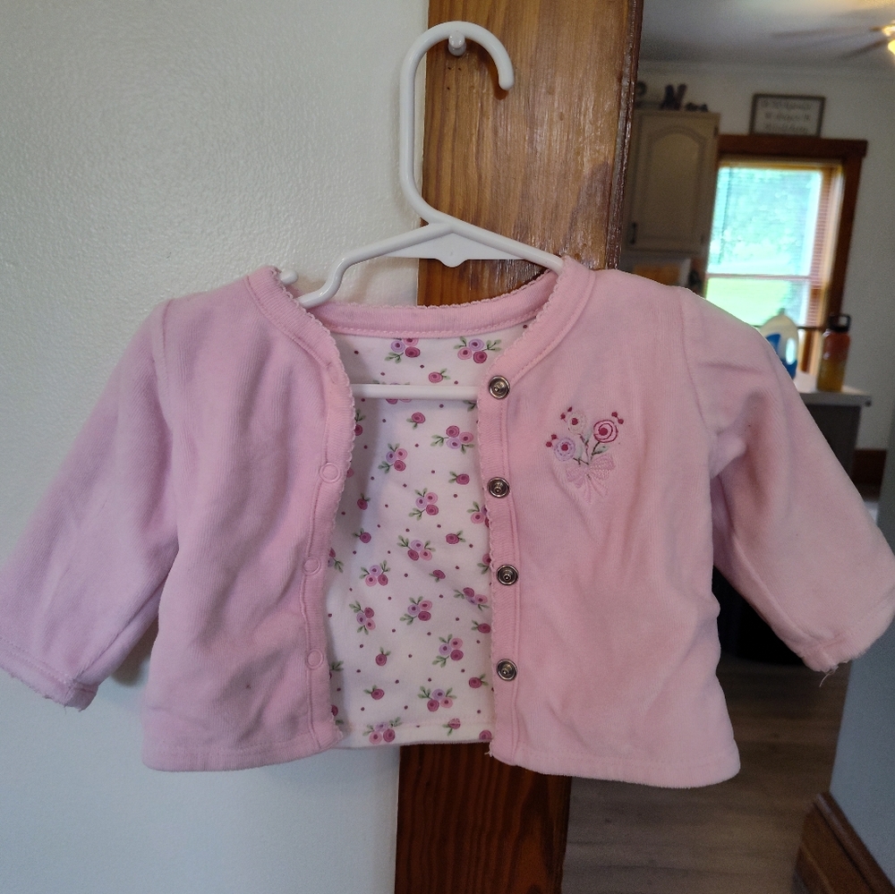 Vitamins Baby 6 Month Reversable Pink Baby Cardigan with Floral Interior